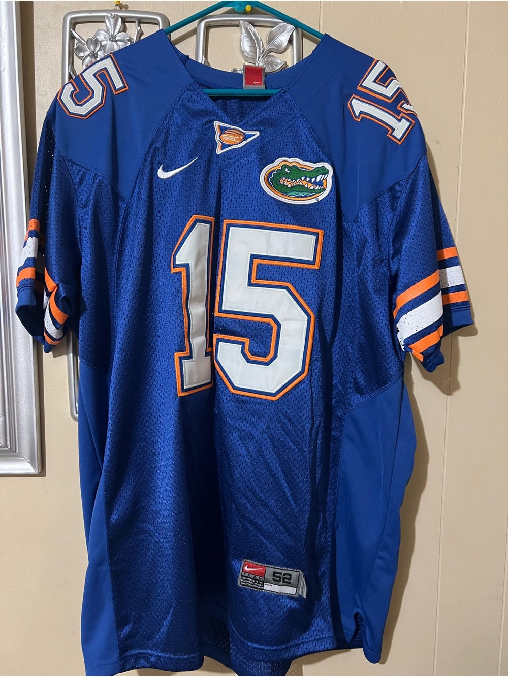 Nike Royal Blue Football Jersey with White and Orange Accents #15